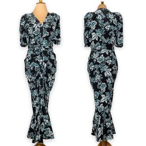 Veronica Beard silk blue & black Kent midi dress